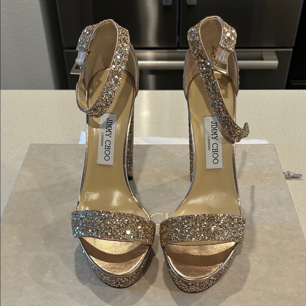 Jimmy Choo Sparkling Gold Heels